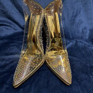 Clear Gold Heels w/Rhinestones 8.5